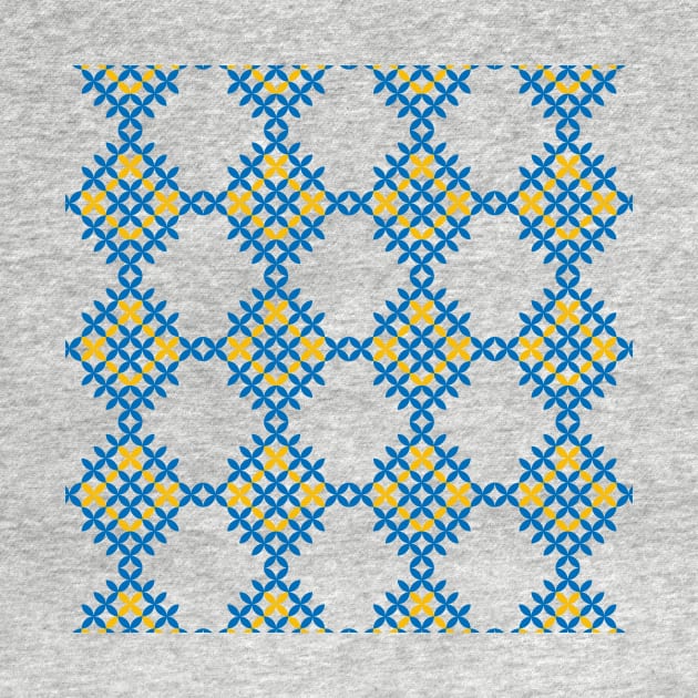 Retro folk art blue and yellow geometrical pattern by IngaDesign